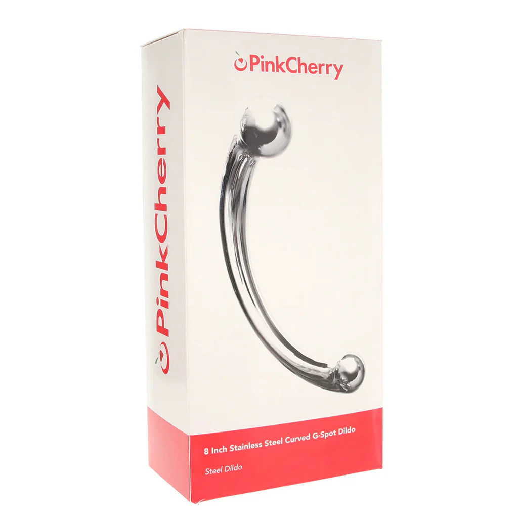 PinkCherry 8 Inch Stainless Steel Curved G-Spot Dildo - Image 2